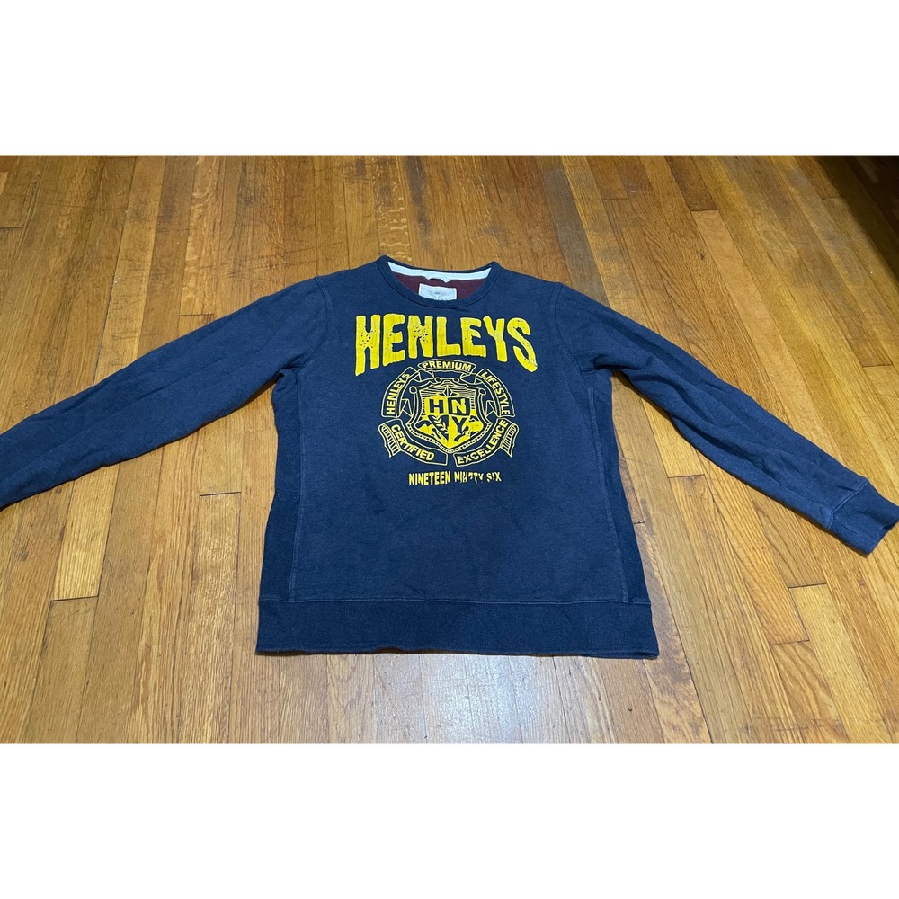 Henleys Luxury Mens Navy Blue Graphic Crew Neck Sweatshirt Size L Pullover